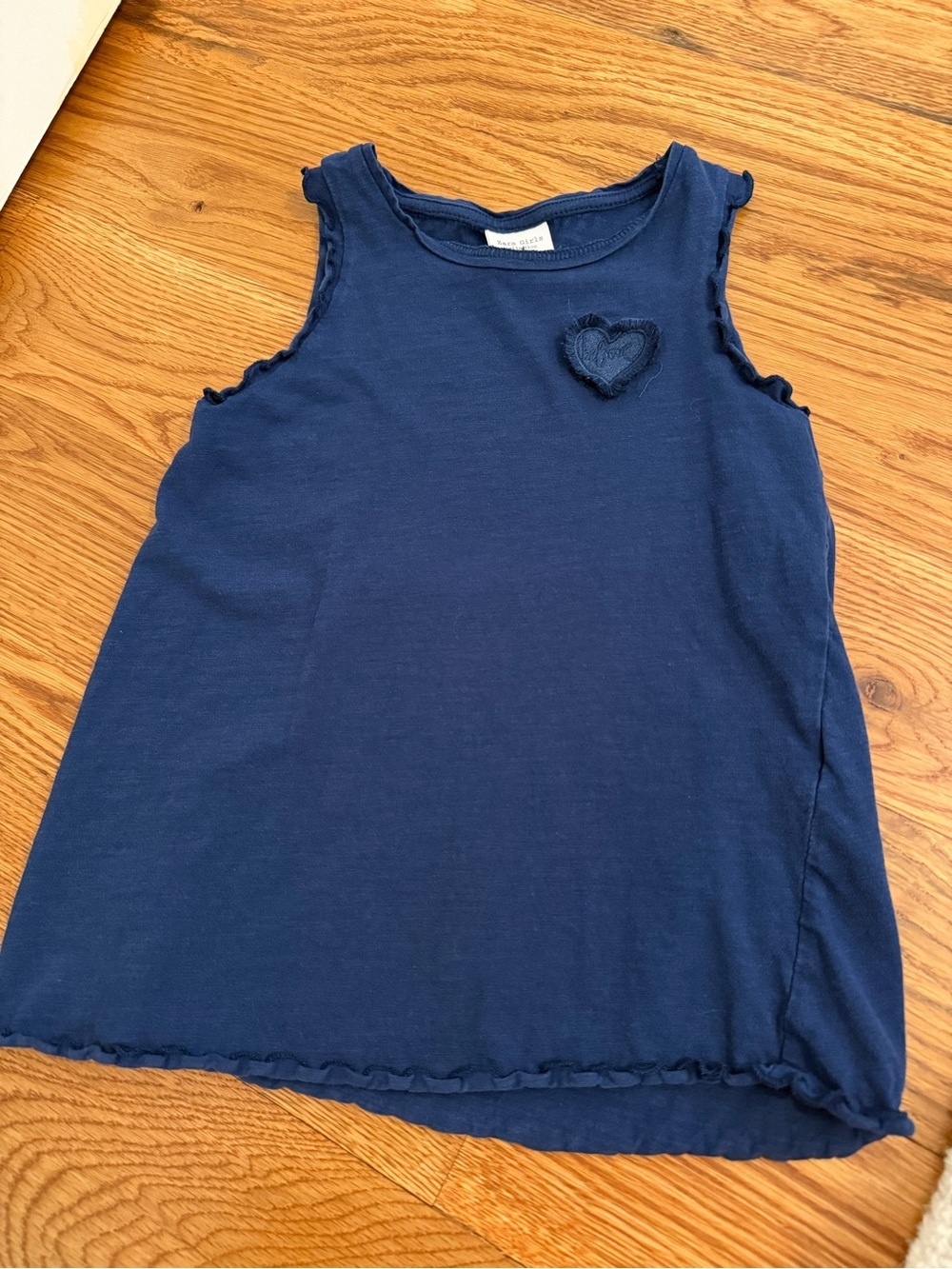 Zara Girl’s Navy Blue Tank Top with Heart “Believe” Patch Size 6